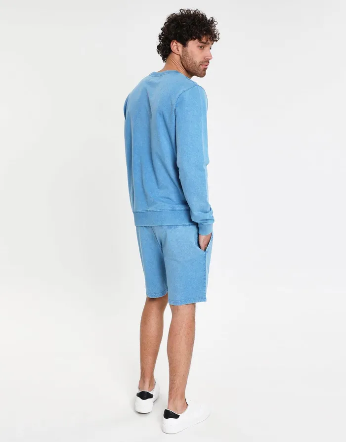 Men Tranquil Blue Crew Neck Fleece Sweatshirt Blue Threadbare Sweatshirts