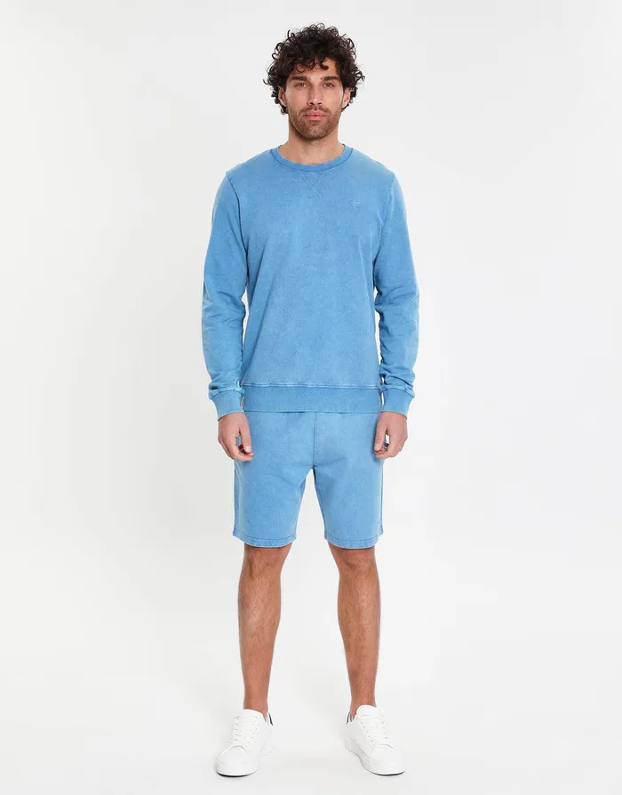 Men Tranquil Blue Crew Neck Fleece Sweatshirt Blue Threadbare Sweatshirts