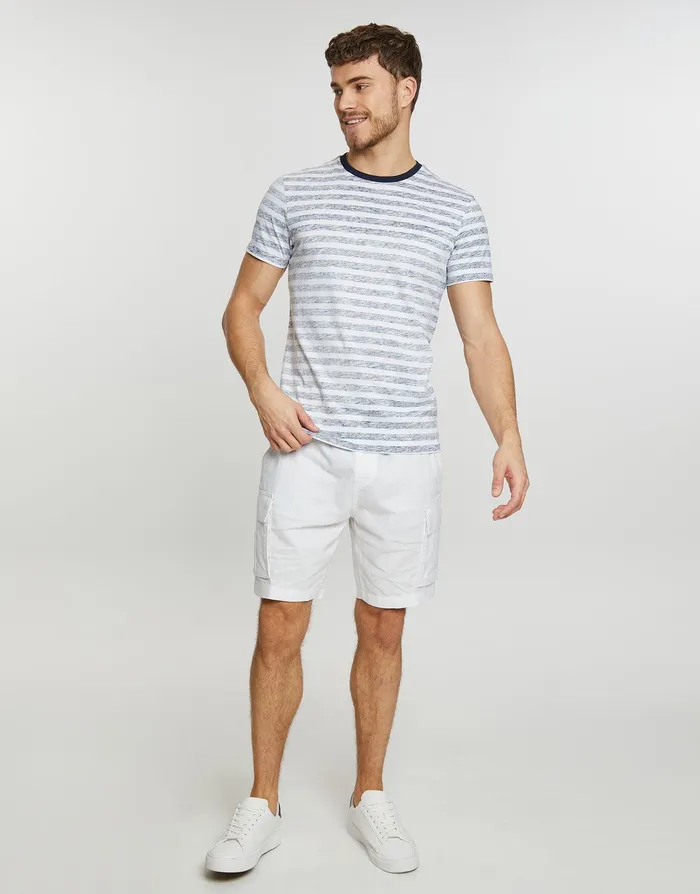 Men White Linen Blend Cargo Shorts White Threadbare Shorts