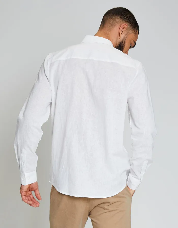Men White Linen Blend Twin Chest Pocket Long Sleeve Shirt White Threadbare Linen Men White Linen Blend Twin Chest Pocket Long Sleeve Shirt White Threadbare Linen
