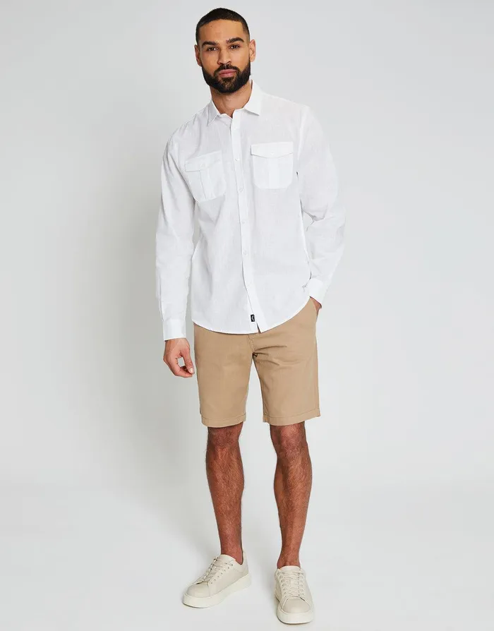 Men White Linen Blend Twin Chest Pocket Long Sleeve Shirt White Threadbare Linen Men White Linen Blend Twin Chest Pocket Long Sleeve Shirt White Threadbare Linen