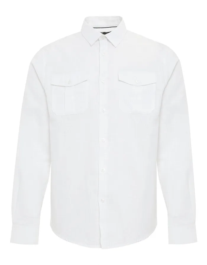 Men White Linen Blend Twin Chest Pocket Long Sleeve Shirt White Threadbare Linen Men White Linen Blend Twin Chest Pocket Long Sleeve Shirt White Threadbare Linen