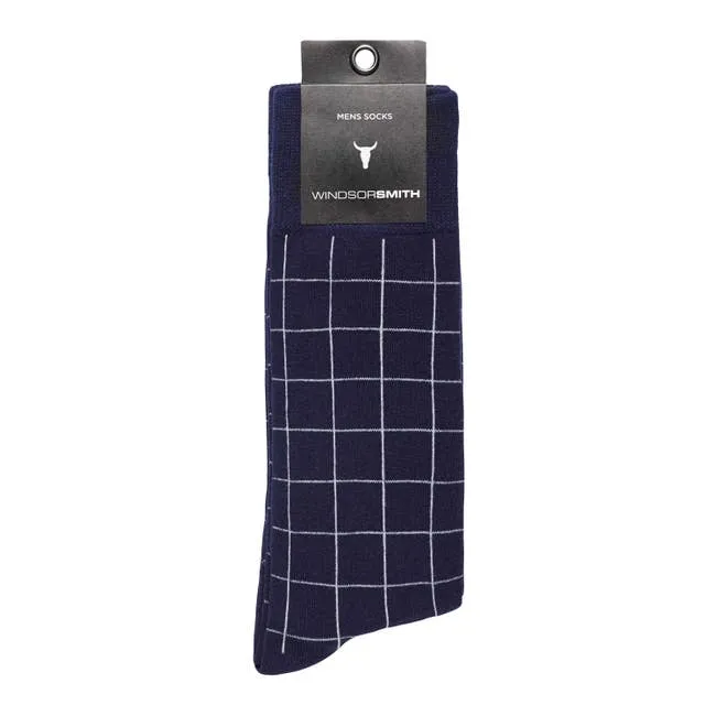 Men Window Check Men039s Dress Sock Navy Windsor Smith Socks