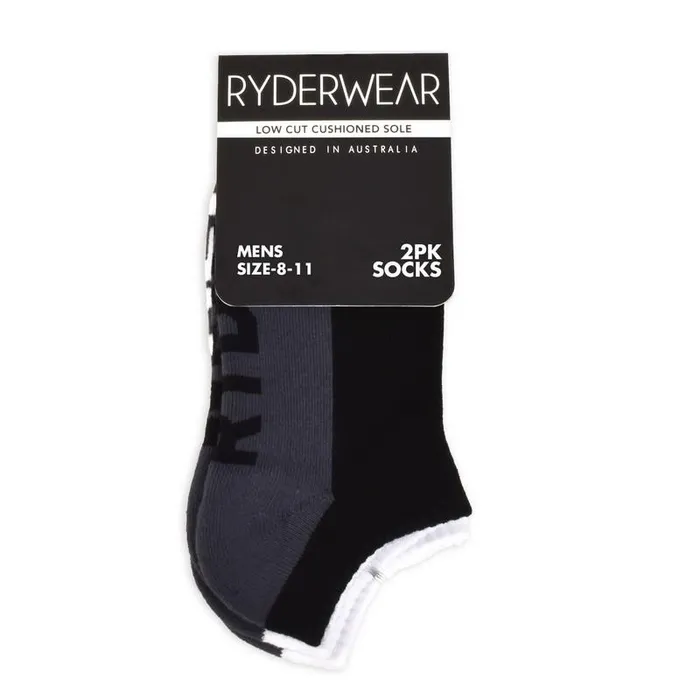 Mens Socks 2 Pack 8211 BlackGrey and WhiteGrey Women Ryderwear Socks