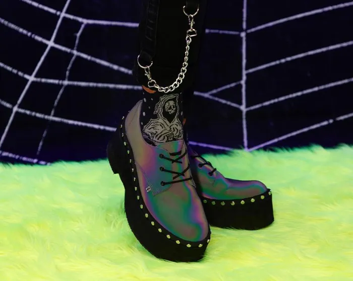 Midnight Chameleon Dino Flat Platform Women TUK Shoes Platforms Midnight Chameleon Dino Flat Platform Women TUK Shoes Platforms