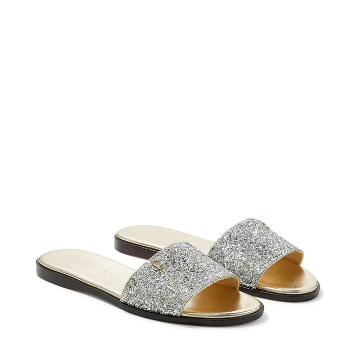 Minea Flat Champagne Coarse Glitter Fabric Flats With Jc Emblem Champagne Women JIMMY CHOO Flats