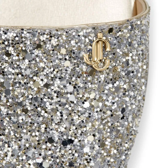 Minea Flat Champagne Coarse Glitter Fabric Flats With Jc Emblem Champagne Women JIMMY CHOO Flats