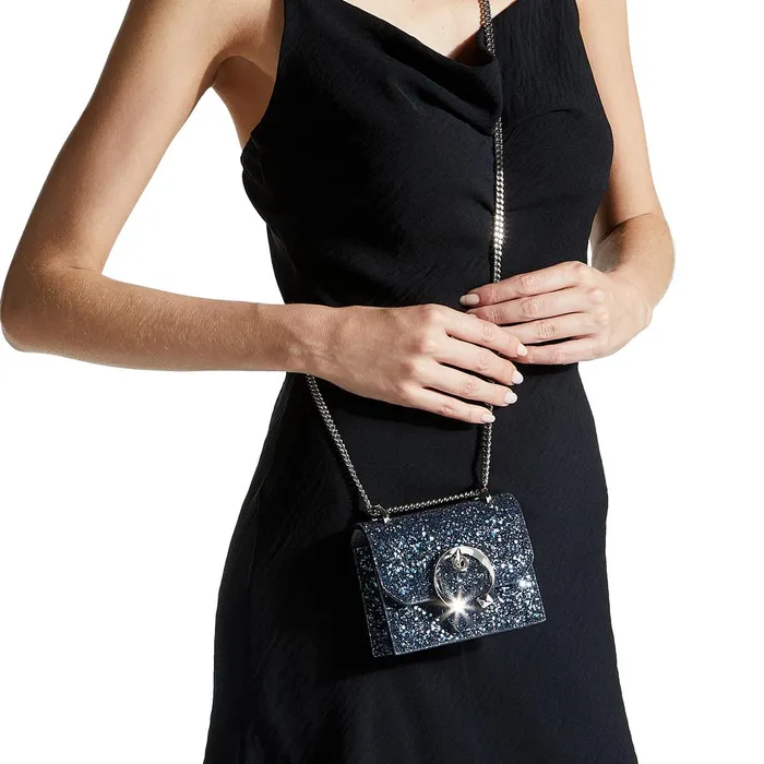 Mini Paris Navy Coarse Glitter Fabric Super Mini Bag With Metal Buckle Navy Women JIMMY CHOO Mini Bags