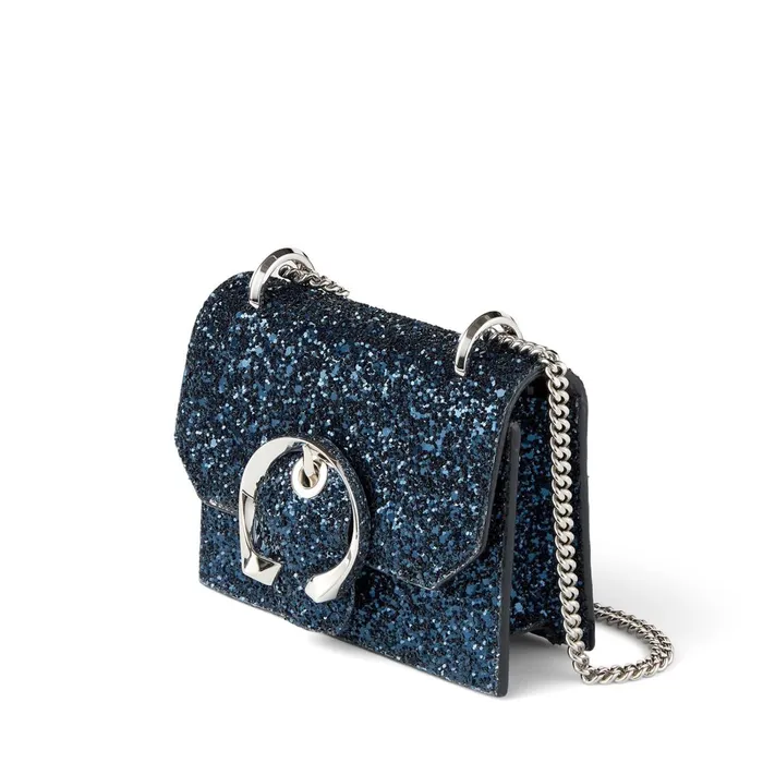 Mini Paris Navy Coarse Glitter Fabric Super Mini Bag With Metal Buckle Navy Women JIMMY CHOO Mini Bags