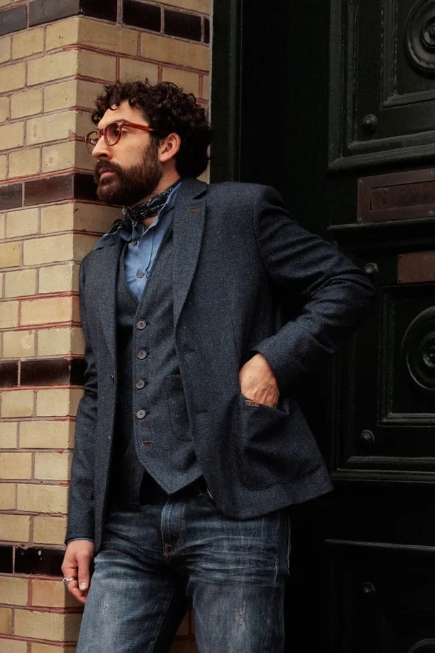 MOS MOSH Blazers MMGMason Herringbone Blazer Indigo Blue 8211 Men