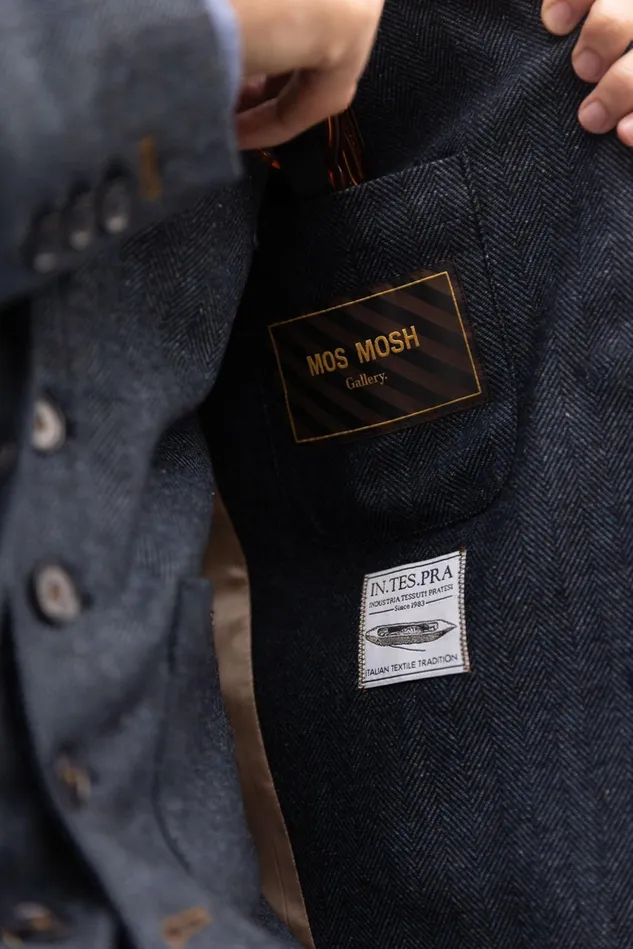 MOS MOSH Blazers MMGMason Herringbone Blazer Indigo Blue 8211 Men