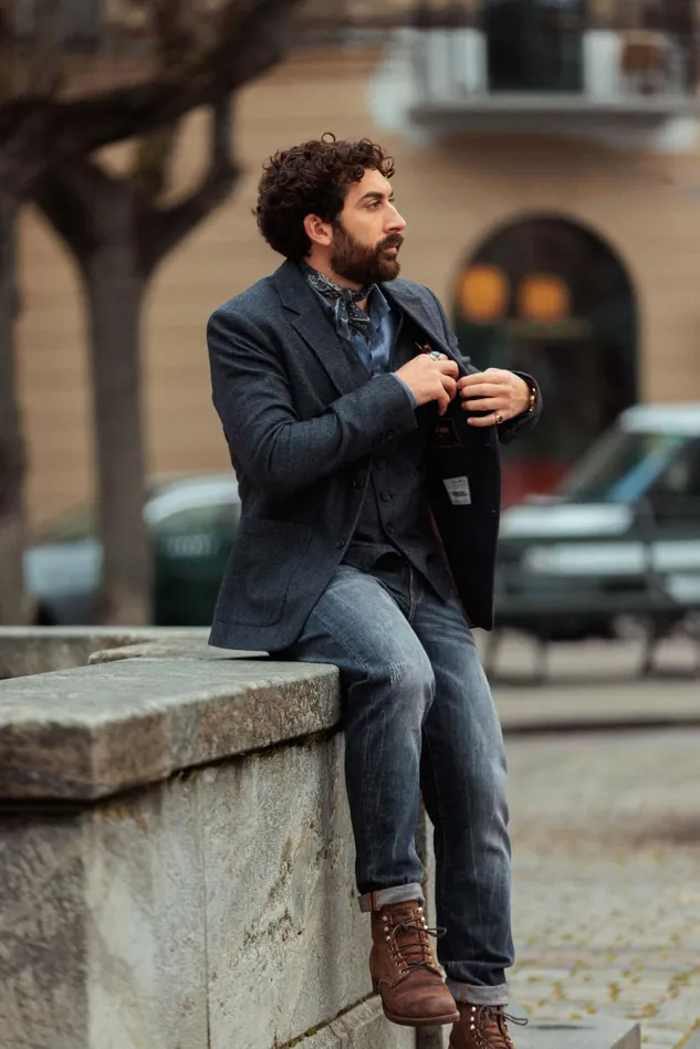 MOS MOSH Blazers MMGMason Herringbone Blazer Indigo Blue 8211 Men
