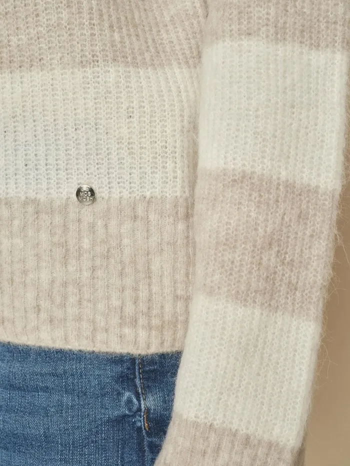 MOS MOSH Knits MMAidy Thora Stripe Rollneck Knit Feather Gray 8211 Women MOS MOSH Knits MMAidy Thora Stripe Rollneck Knit Feather Gray 8211 Women