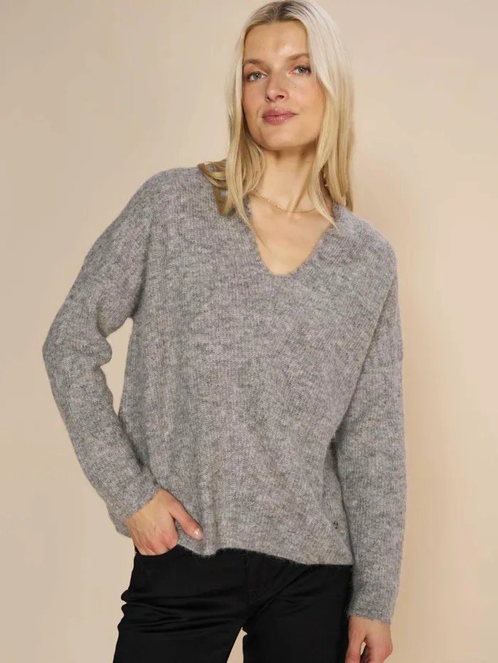 MOS MOSH Knits MMThora VNeck Knit Grey Melange 8211 Women MOS MOSH Knits MMThora VNeck Knit Grey Melange 8211 Women