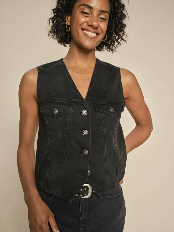 MOS MOSH Waistcoats MMCiden Denim Vest Black 8211 Women MOS MOSH Waistcoats MMCiden Denim Vest Black 8211 Women