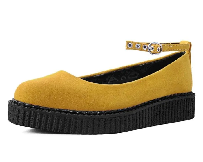 Mustard Faux Suede Pointed Ballet Ankle Strap Creeper Women TUK Shoes Mary Janes Mustard Faux Suede Pointed Ballet Ankle Strap Creeper Women TUK Shoes Mary Janes