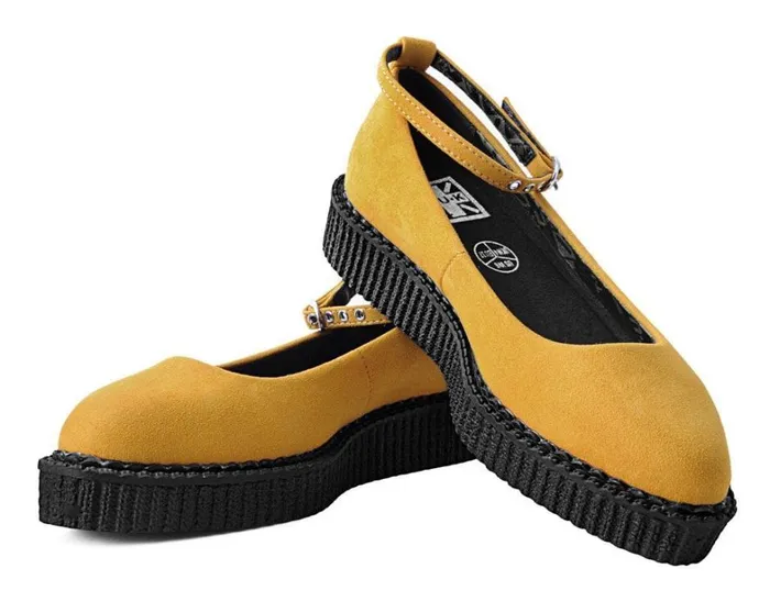 Mustard Faux Suede Pointed Ballet Ankle Strap Creeper Women TUK Shoes Mary Janes Mustard Faux Suede Pointed Ballet Ankle Strap Creeper Women TUK Shoes Mary Janes