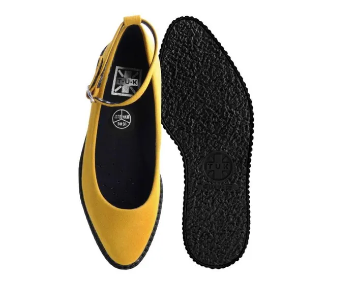 Mustard Faux Suede Pointed Ballet Ankle Strap Creeper Women TUK Shoes Mary Janes Mustard Faux Suede Pointed Ballet Ankle Strap Creeper Women TUK Shoes Mary Janes