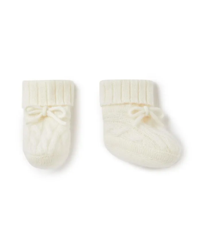 NPeal Baby Children Cable Cashmere Booties In New Ivory White