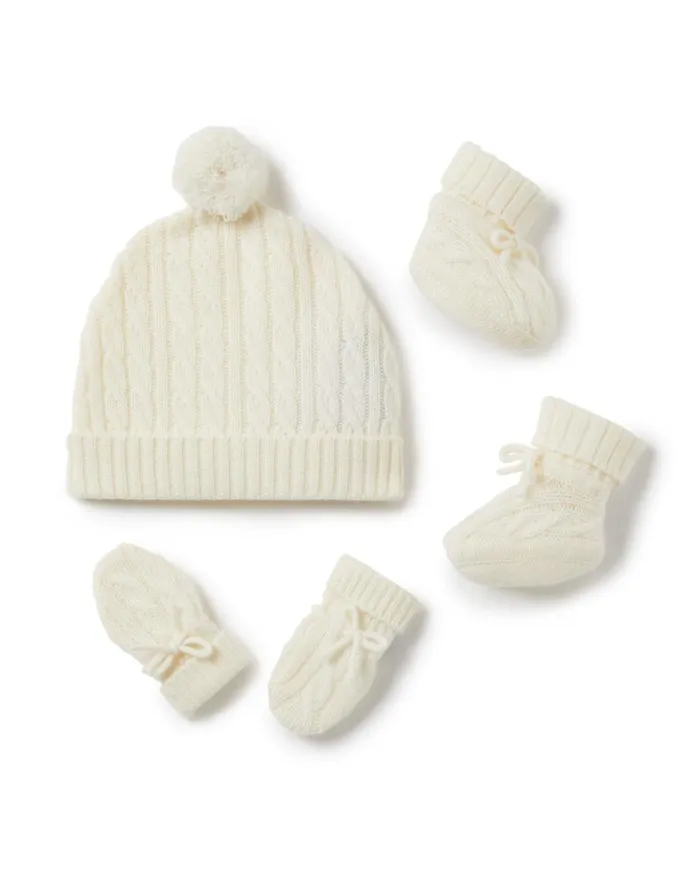 NPeal Baby Children Cable Cashmere Booties In New Ivory White