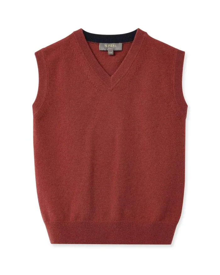 NPeal Boys Children Cashmere Slipover In Brick Red