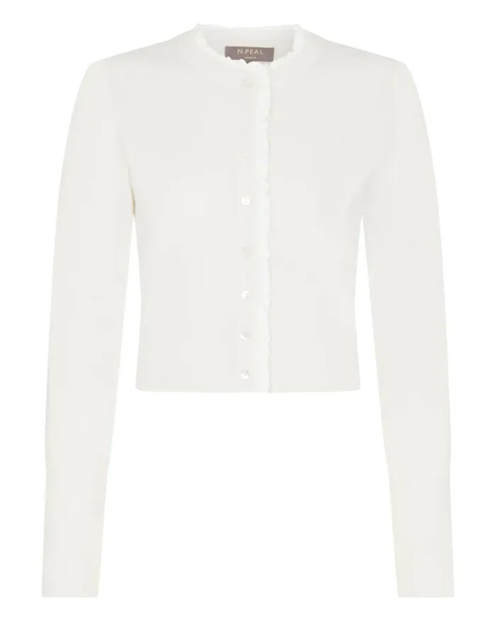 NPeal Cardigans Women Ruffle Trim Cropped Cashmere Cardigan In New Ivory White