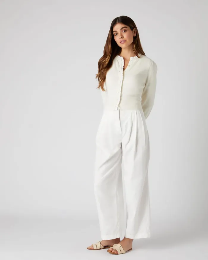 NPeal Cardigans Women Ruffle Trim Cropped Cashmere Cardigan In New Ivory White
