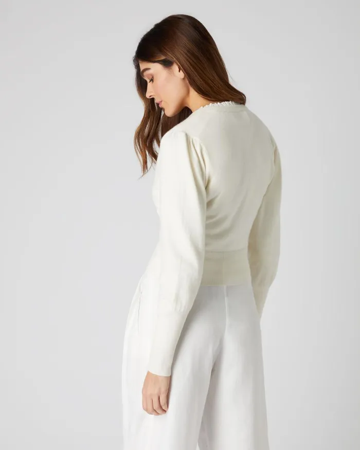 NPeal Cardigans Women Ruffle Trim Cropped Cashmere Cardigan In New Ivory White