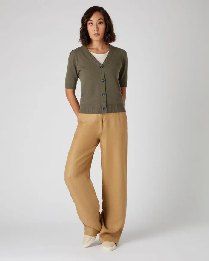 NPeal Cardigans Women Short Sleeve Cashmere Cardigan In Khaki Green