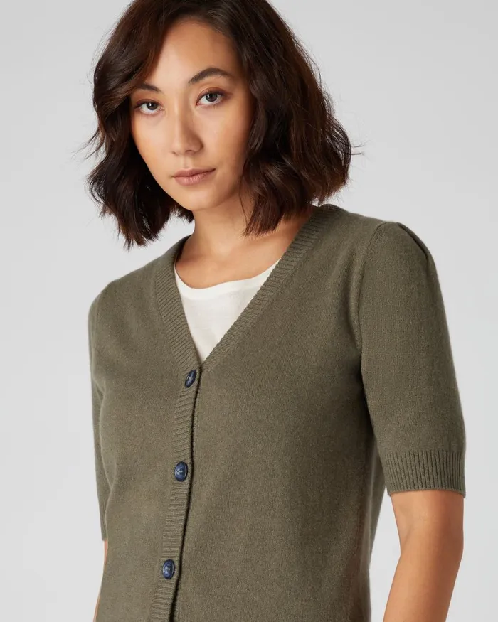 NPeal Cardigans Women Short Sleeve Cashmere Cardigan In Khaki Green