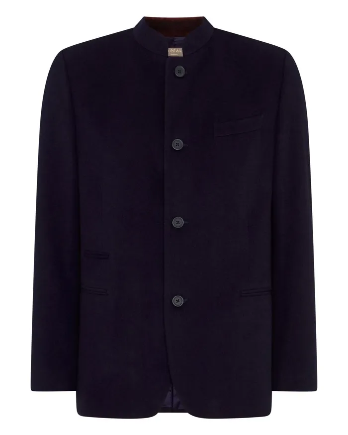 NPeal Coats and Jackets Men Woven Nehru Jacket In Navy Blue
