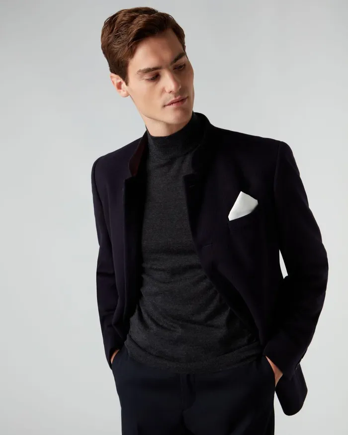 NPeal Coats and Jackets Men Woven Nehru Jacket In Navy Blue
