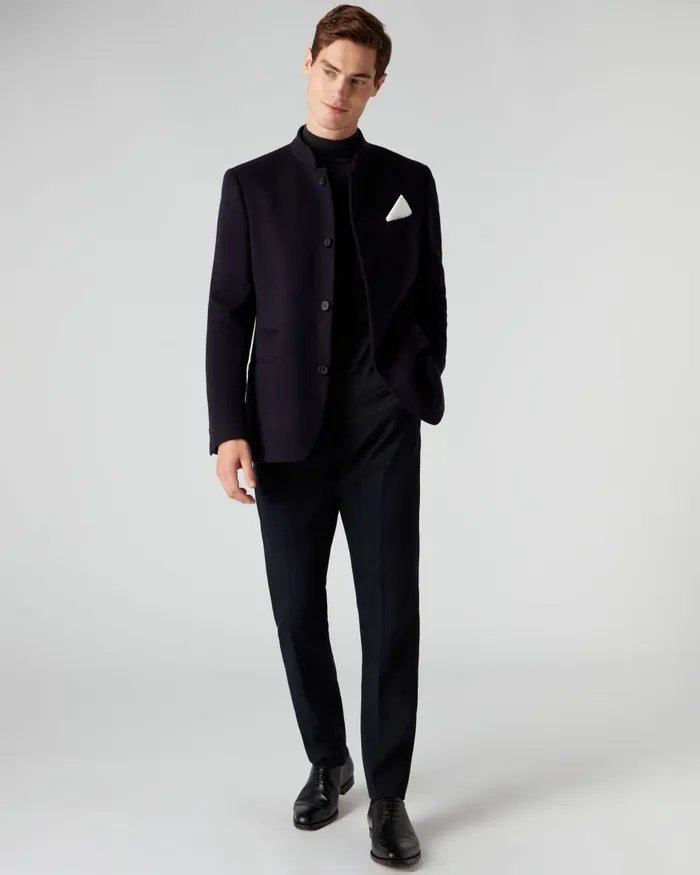 NPeal Coats and Jackets Men Woven Nehru Jacket In Navy Blue