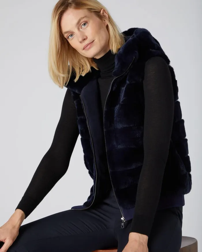 NPeal Coats and Jackets Women Detachable Sleeve Rex Jacket In Navy Blue