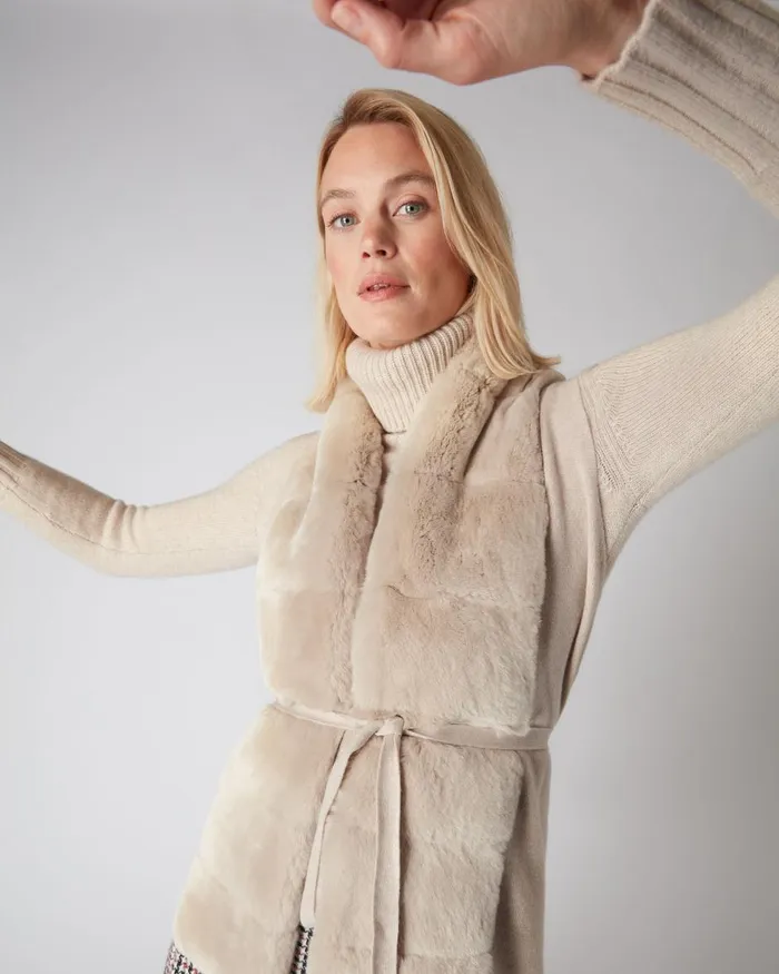 NPeal Coats and Jackets Women Fur Placket Milano Cashmere Gilet In Heather Beige Brown