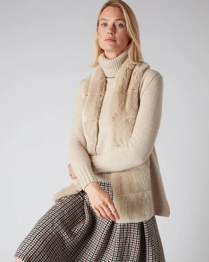 NPeal Coats and Jackets Women Fur Placket Milano Cashmere Gilet In Heather Beige Brown