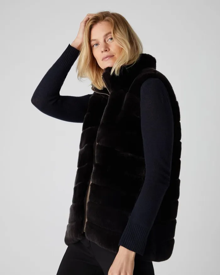 NPeal Coats and Jackets Women Rex Fur Ribbed Gilet In Dark Grey