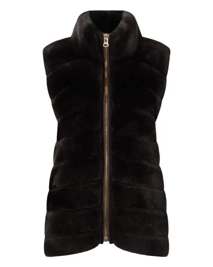 NPeal Coats and Jackets Women Rex Fur Ribbed Gilet In Dark Grey