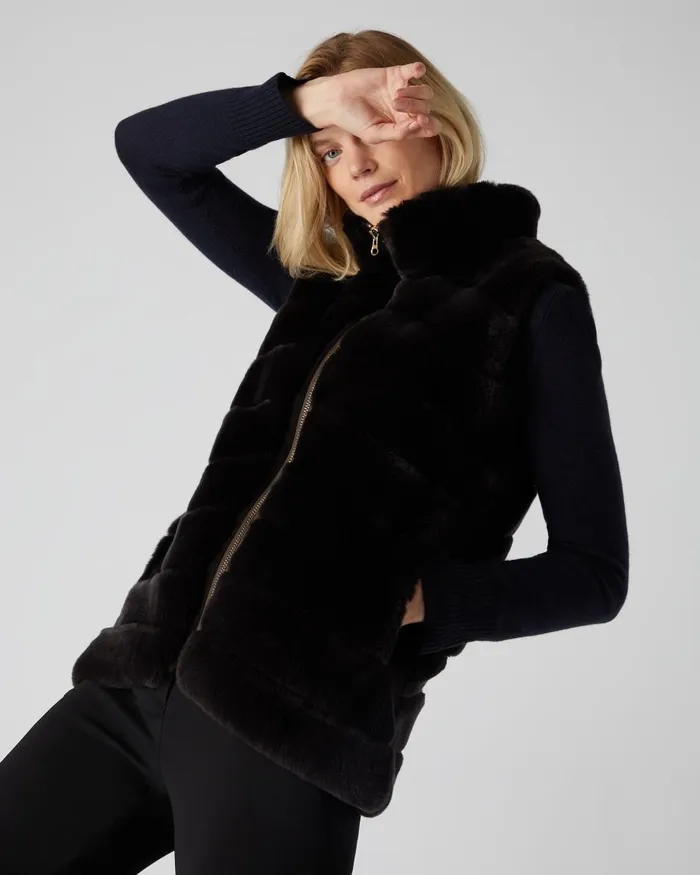 NPeal Coats and Jackets Women Rex Fur Ribbed Gilet In Dark Grey