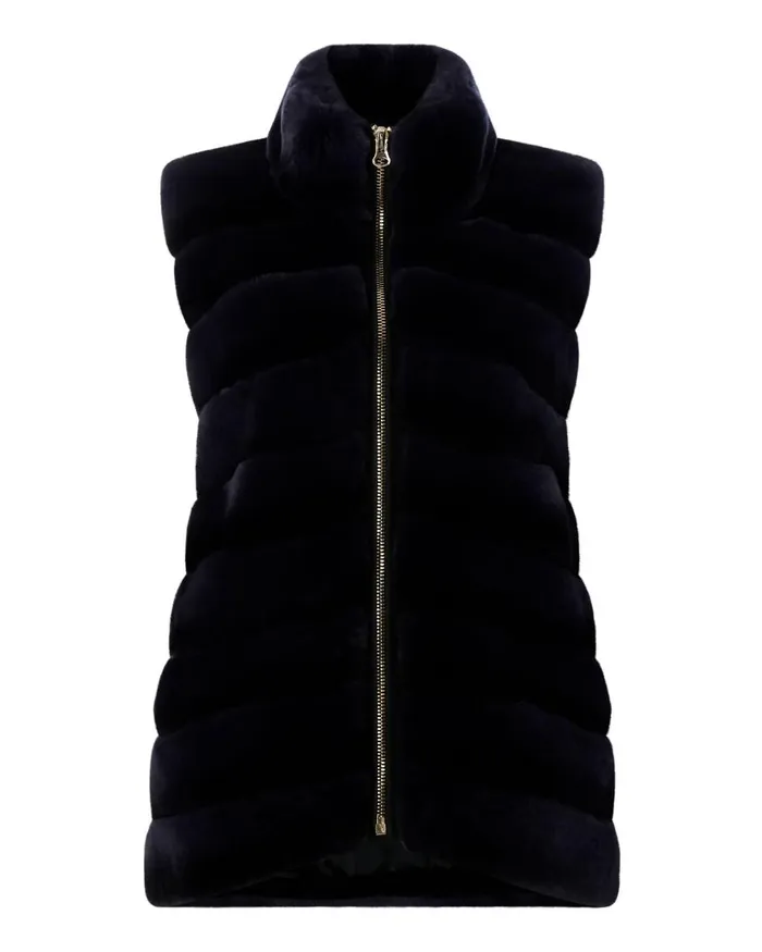 NPeal Coats and Jackets Women Rex Fur Ribbed Gilet In Navy Blue Ombre