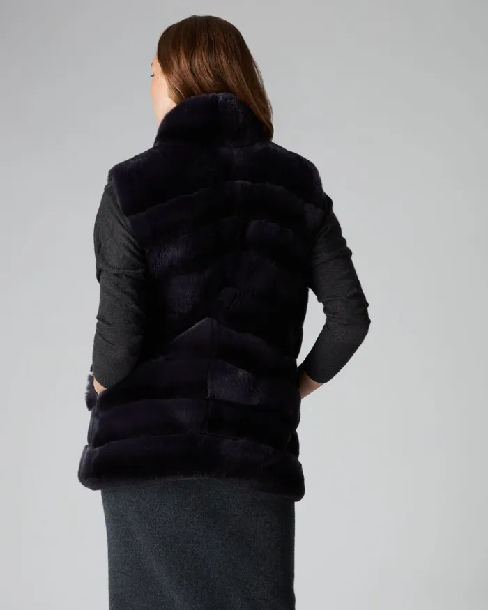 NPeal Coats and Jackets Women Rex Fur Ribbed Gilet In Navy Blue Ombre