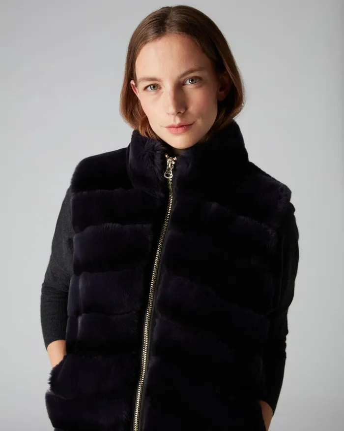 NPeal Coats and Jackets Women Rex Fur Ribbed Gilet In Navy Blue Ombre