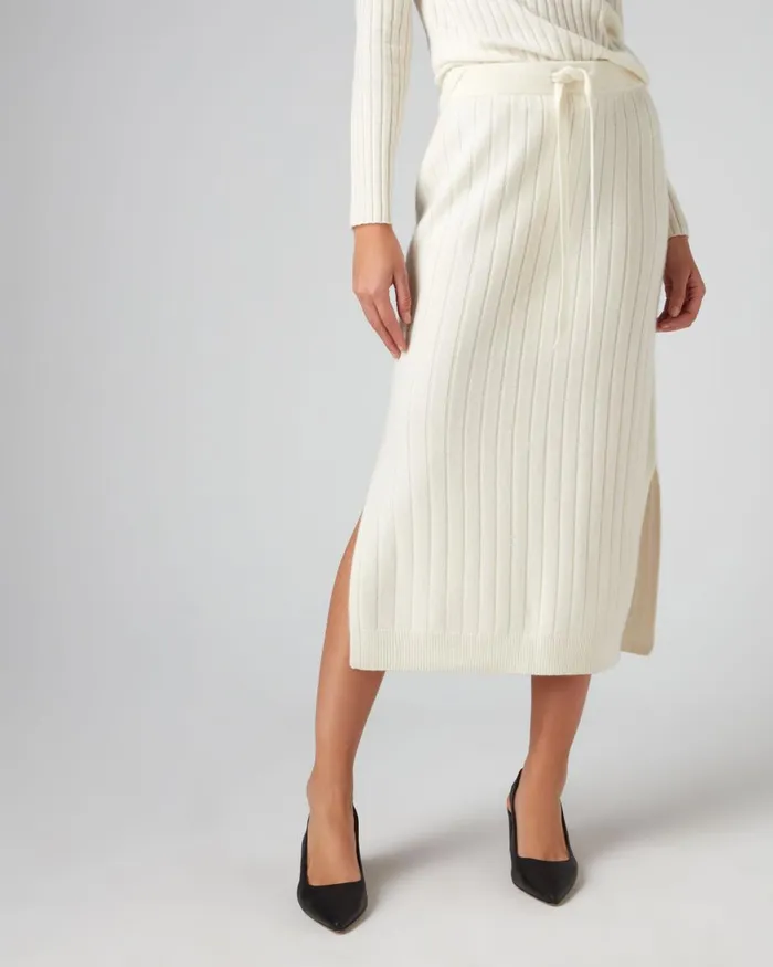 NPeal Dresses and Skirts Women Wide Rib Cashmere Skirt In New Ivory White
