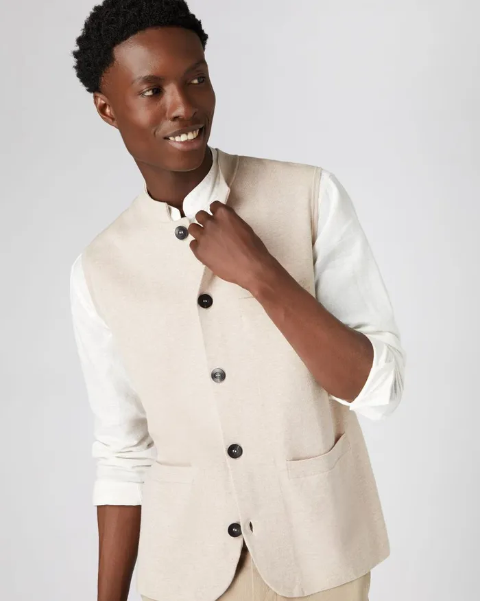 NPeal Gilets and Waistcoats Men Cotton Cashmere Waistcoat In Sandstone Brown