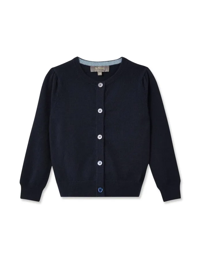NPeal Girls Children Girls Round Neck Cashmere Cardigan In Navy Blue