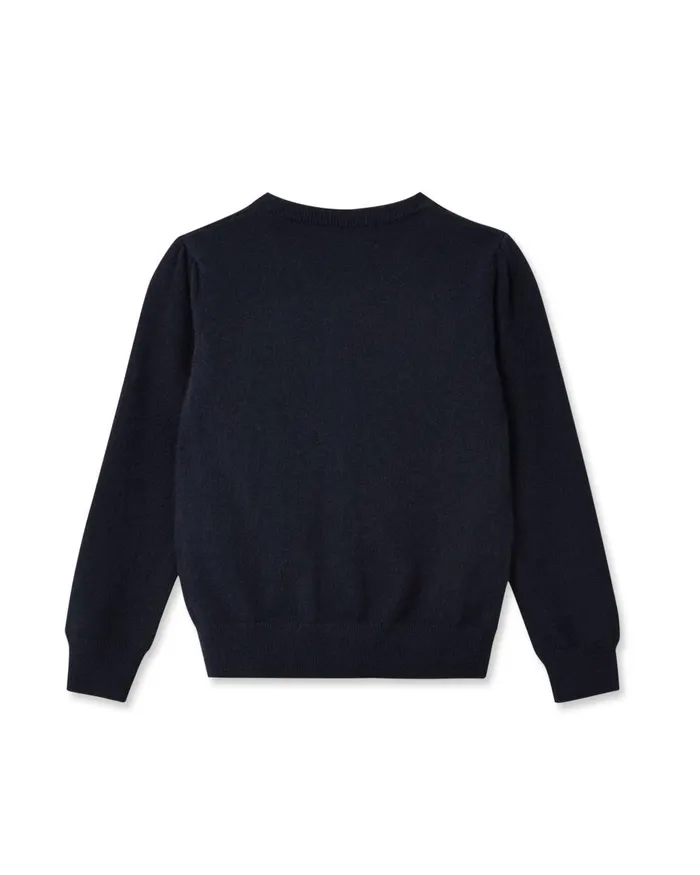 NPeal Girls Children Girls Round Neck Cashmere Cardigan In Navy Blue