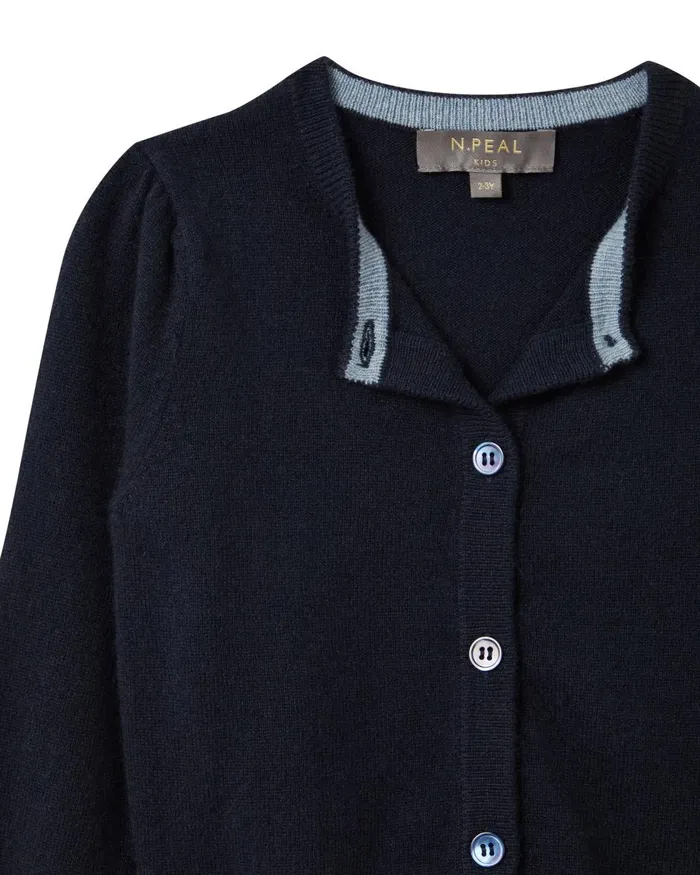 NPeal Girls Children Girls Round Neck Cashmere Cardigan In Navy Blue
