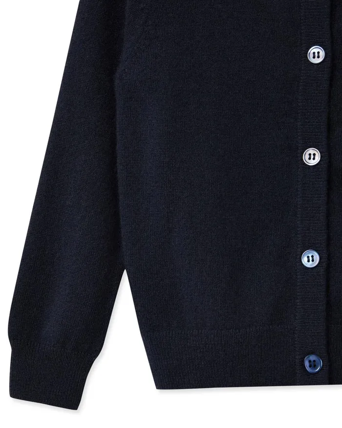 NPeal Girls Children Girls Round Neck Cashmere Cardigan In Navy Blue