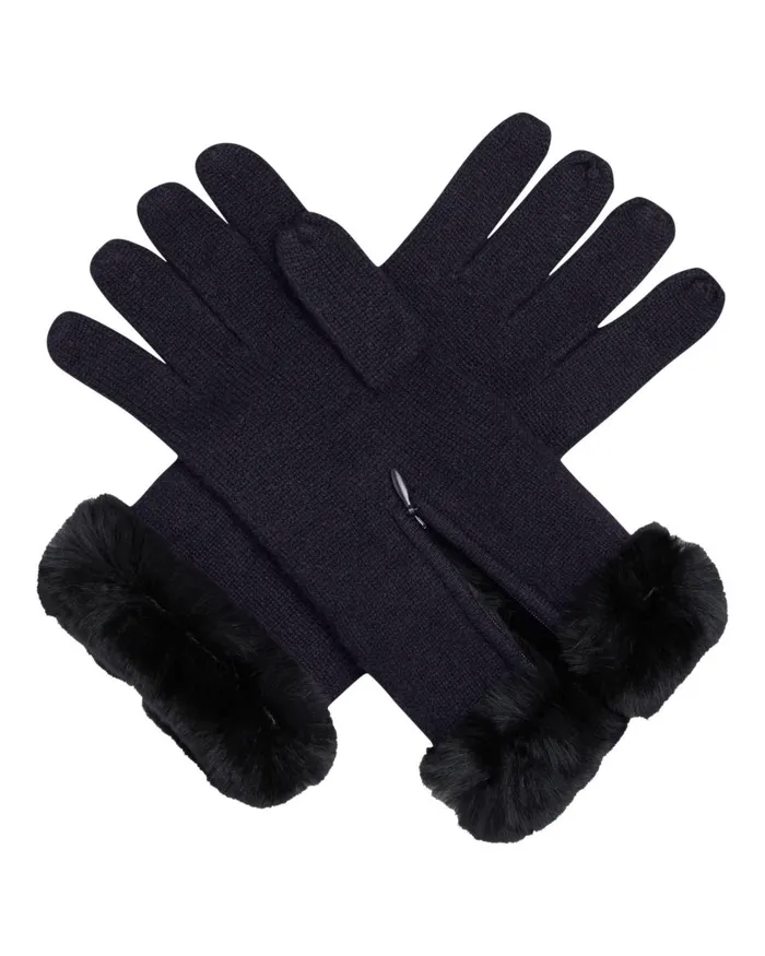 NPeal Gloves Women Fur And Cashmere Gloves In Navy Blue