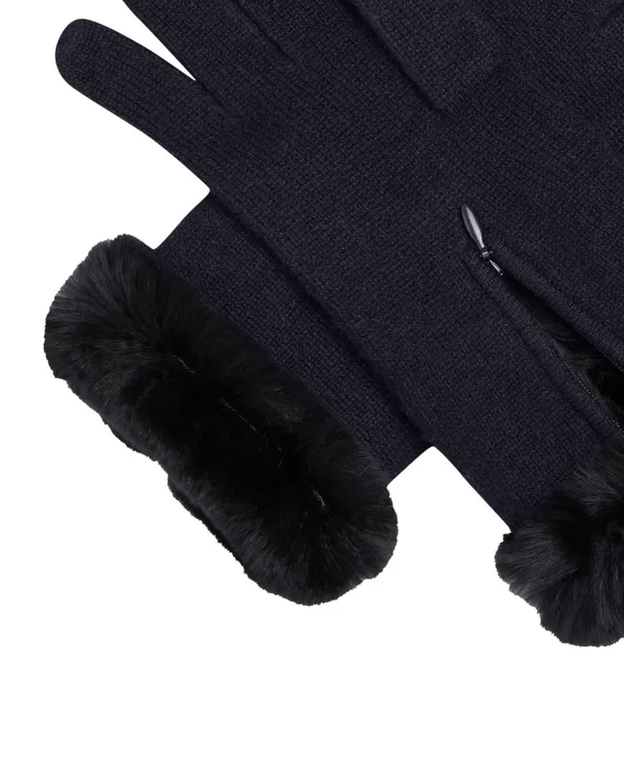 NPeal Gloves Women Fur And Cashmere Gloves In Navy Blue